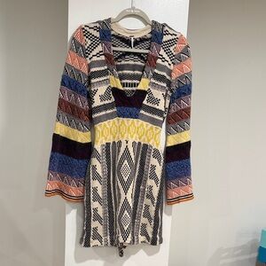 Free People Multicolor Knit V-Neck Patterned Dress